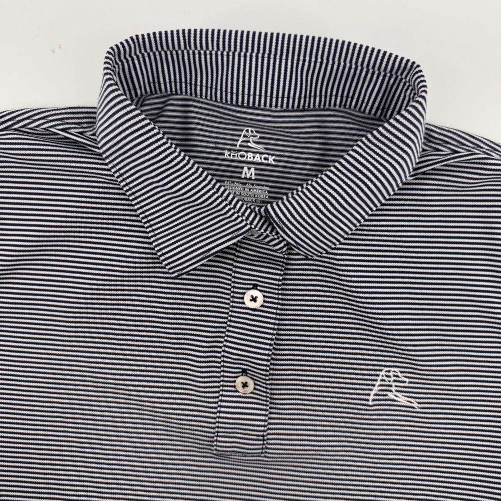 Rhoback Polo Shirt Women M Navy White Striped Performance Short Sleeve Stretch